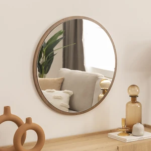 Dfn Wood Kahverengi Mdf Yuvarlak Duvar Salon Banyo Aynası