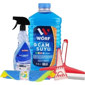 Wörf Kışlık Oto Bakım Seti ( 2,5 Lt. 30°c Kışlık Cam Suyu & Buz Çözücü & Buz Kazıyıcı &  20 cm Çekçek & 4'lü Bez )