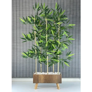 Bahçemahşap Saksılı 40CM Ayaklı Dikdörtgen Model Yapay Yapraklı Dekoratif Bambu Seperatör 125CM 5 Gövde
