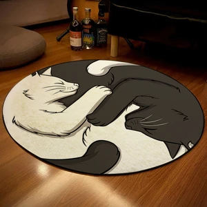 Nesa Decor Yin Yang Kedi Yoga Meditasyon Minderi Kedi Paspası Kedi Desenli Salon Halısı Dekoratif Halı