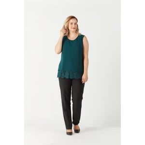Moda Berray 3207 Etek Ucu Dantelli Şifon Büyük Beden Şık Bluz Yeşil