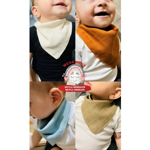 Mevababy %100 Organik Pamuk Çift Katlı Müslin Kumaş Iki Çıtçıtlı Bebek Salya Önlük & Fular (4 Adet)
