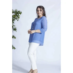 Moda Berray 1934 Indigo Kolye Yakalı Şifon Büyük Beden Şık Bluz