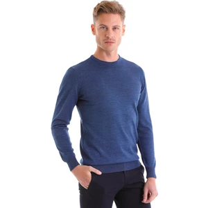 Koyu Mavi Regular Fit Düz Yün Bisiklet Yaka Triko Kazak