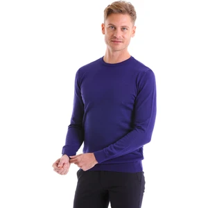 Saks Mavi Regular Fit Düz Yün Bisiklet Yaka Triko Kazak