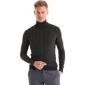 Antrasit Regular Fit Desenli Balıkçı Yaka Yün Triko Kazak