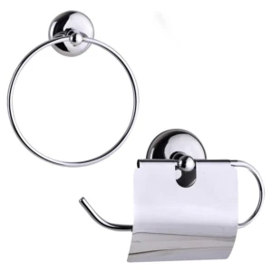 Yuvarlak Havluluk ve Geniş Kapaklı Kağıt Havluluk - 2'li Set - Banyo Aksesuar Seti