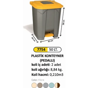 Arı Metal Plastik Konteyner 50 Litre Pedallı