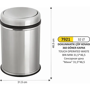 Arı Metal 32 Litre Döner Kapaklı Çöp Kovası Paslanmaz