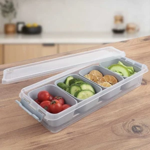 Hobby Life Grand 4 Bölmeli Kapaklı Çok Amaçlı Saklama Kutusu Kahvaltılık Organizer Gri