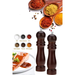 2li Karabiber Tuz Kahve Baharat Öğütücü Ahşap Manuel El Değirmeni Tuzluk 2 Adet Kahverengi