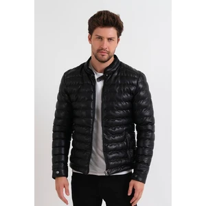 Yeni Sezon Erkek Siyah Slim Fit Deri Şişme  Mont