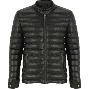 Yeni Sezon Erkek Siyah Slim Fit Deri Şişme  Mont