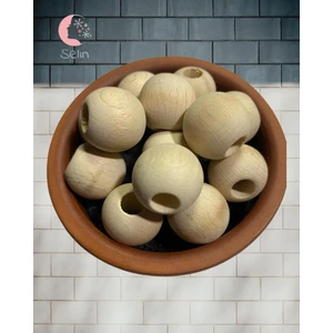 Flea Market 32MM Ham Ahşap Boncuk - 10 Adet -