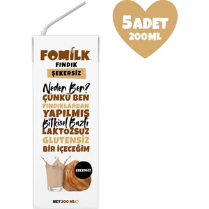 Fındık Sütü 200 Ml X5 Glutensiz Bitkisel Bazlı Laktozsuz Vegan Şekersiz
