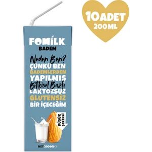 Badem Sütü 200 Ml X10 Glutensiz Bitkisel Bazlı Laktozsuz Vegan