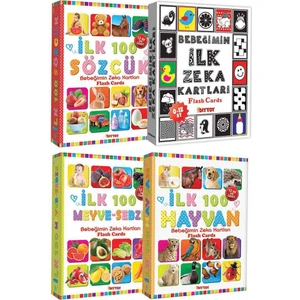4'lü Eğitim Seti - Ilk 100 Sözcük, Ilk 100 Hayvan, Ilk 100 Sebze Meyve ve Bebeğimin Ilk Zeka Kartları