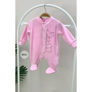 Mojo Bebek Kız Bebek Pink Cats Kadife Patikli Tulum 7154 Pembe