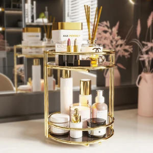 Banyo Kozmetik Takı Düzenleyici Çok Amaçlı Organizer 2 Katlı Servis Sunum Tepsisi Ikramlık Gold