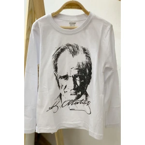 Mojo Bebek Unisex Çocuk Atatürk Baskılı Uzun Kol T-shirt 9032 Beyaz