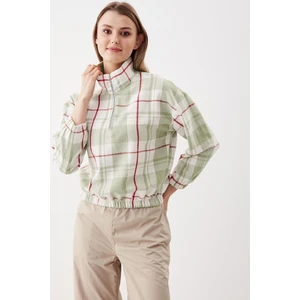 Fermuarlı Dik Yaka Ekose Desen Sweat