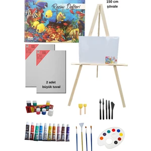 Art Picasso Yağlı Boya Resim Başlangıç Seti- Şövale, Resim Defteri 35 x 50 cm ve 2 Tuval, Vernik, Şövale