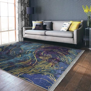 Tablo Zeminde Kanvas Motifli Fırça Darbeleri Desenli Modern Klasik Salon & Oturma Odası Dış Mekan & Outdoor Dijital Baskılı Makinede Yıkanabilir Kaymaz Taban Saçaklı Halı