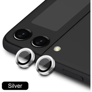 Samsung Galaxy Z Flip 4 5g Uyumlu Metal Temperli Cam Lens Koruyucu Gümüş