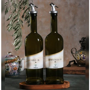 Stantsız Amber 2'li 750 ml Zeytinyağı ve Sıvıyağ Yağdanlık Şişesi Yağlık *Stantsız eb