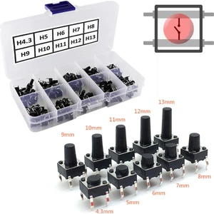 200 Adet 6X6MM Tact Buton Set 10 Farklı Yükseklikte 4 Pin Dokunmatik Anlık Basmalı Düğme Anahtar