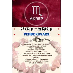 Gümüştel El Sanatları Burç Taşı Akrep Burcu Pembe Kuvars Taşı Bileklik