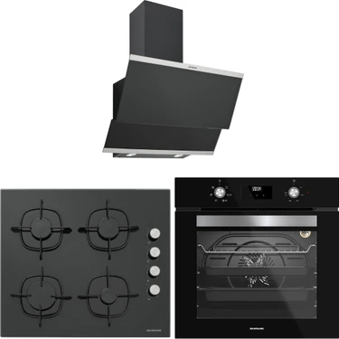 Silverline Siyah Cam Ankastre Set 3420 Classy Siyah Davlumbaz - CS5335B01 Ocak  - BO6502B02