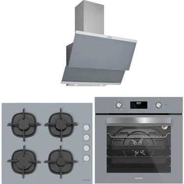 Silverline Gri Cam Ankastre Set  3420 Classy Gri Davlumbaz - CS5343S01 Ocak - BO6502S02