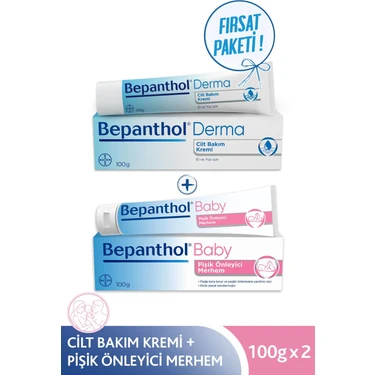 Bepanthol Baby Pişik Merhemi 100 gr + Cilt Bakım Kremi 100 gr l Avantajlı Aile Bakım