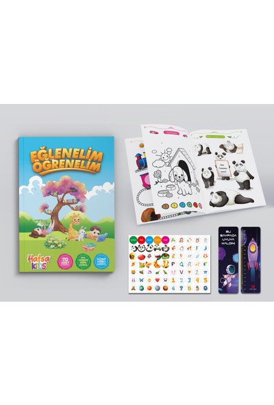 Hafsa Kids Eğlenelim Öğrenelim - Bul ve Yapıştır - Boyama - Çizme (Çanta Boy A5) (Ciltli)