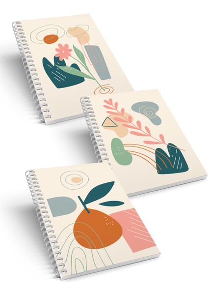 3'lü Spiralli Çizgisiz Defter Seti - Flowers Series A5 (15X21CM)