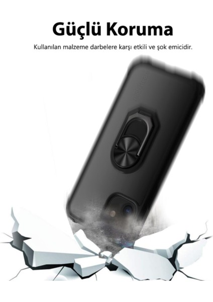 Apple iPhone 14 Pro Max Kapak Şeffaf Yüzüklü Kenar Korumalı Standlı Kılıf - Lacivert