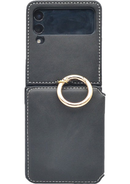 For Samsung Galaxy Z Flip 3 Pu Sıkışmış Cüzdan Yüzük Cep Telefonu Kılıfı (Yurt Dışından)