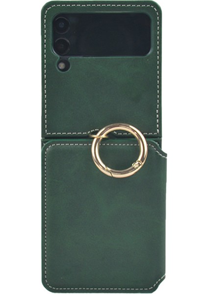 For Samsung Galaxy Z Flip 4 Pu Sıkışmış Cüzdan Yüzük Cep Telefonu Kılıfı (Yurt Dışından)