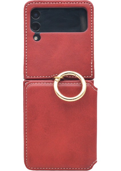 For Samsung Galaxy Z Flip 4 Pu Sıkışmış Cüzdan Yüzük Cep Telefonu Kılıfı (Yurt Dışından)