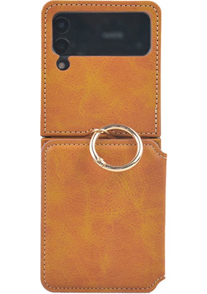 For Samsung Galaxy Z Flip 4 Pu Sıkışmış Cüzdan Yüzük Cep Telefonu Kılıfı (Yurt Dışından)