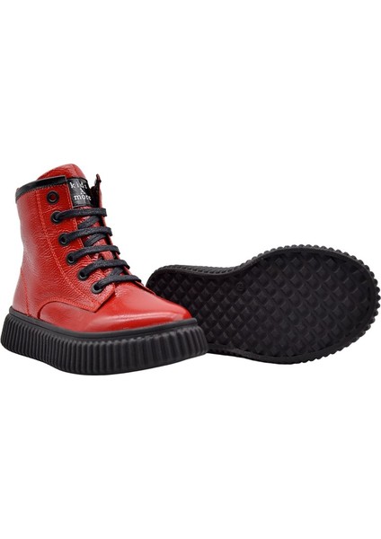 Lilly Bağcıklı ve Fermuarlı Deri Kız Çocuk Bot Kırmızı modelleri