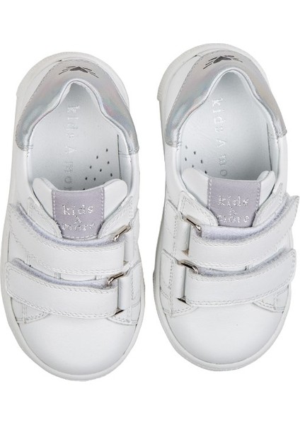 Papillon Çift Cırtlı Deri Kız Çocuk Ayakkabı Beyaz-Gümüş indirimleri