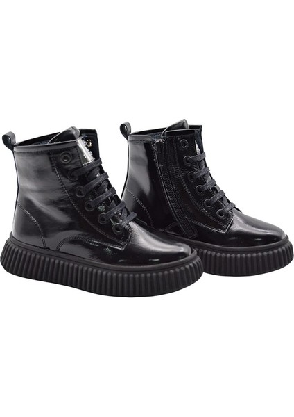 Lilly Bağcıklı ve Fermuarlı Deri Kız Çocuk Bot Siyah fiyatları