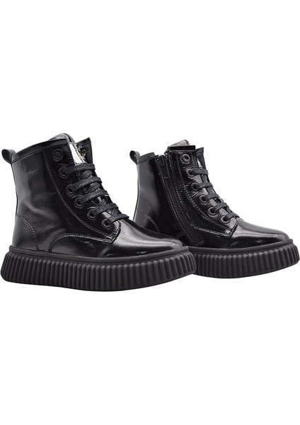 Lilly Bağcıklı ve Fermuarlı Deri Kız Çocuk Bot Siyah indirimleri