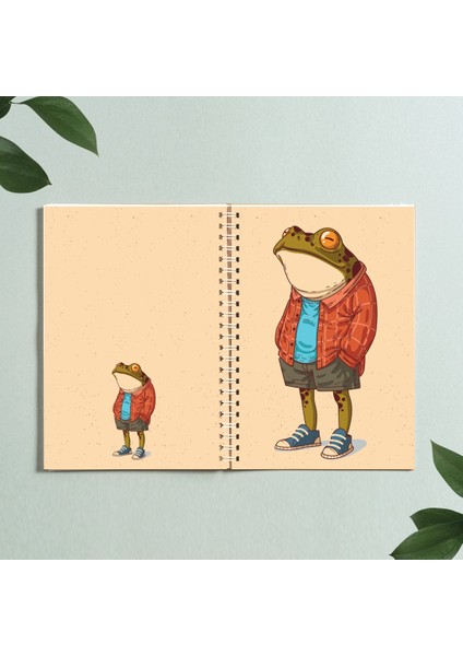 Kurbağa Karikatür Hayvan Tasarım Spiralli A5 96 Yaprak Çizgisiz Defter PYTKDT0317