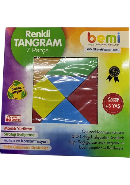 7 Parça Ahşap Tangram / Eğitici Çocuk Oyuncağı / Cocuk Zeka Gelişim Oyunu / Puzzle