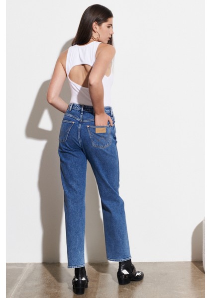 Kadın Mom Straight Fit Yüksek Bel Esnek Jean Kot Pantolon indirimleri