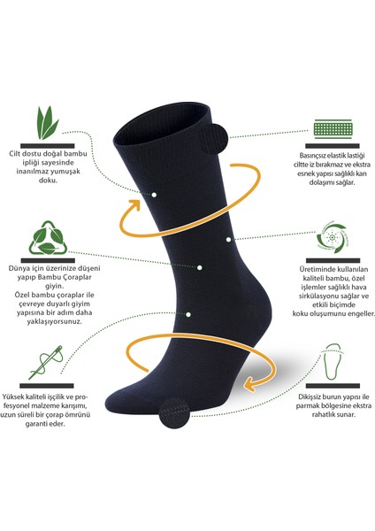 6'li Kadın Bambu Siyah Çorap - Uzun