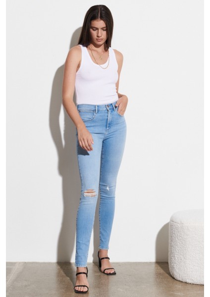 Skinny Fit Dar Kesim Yüksek Bel Esnek Jean Kot Pantolon